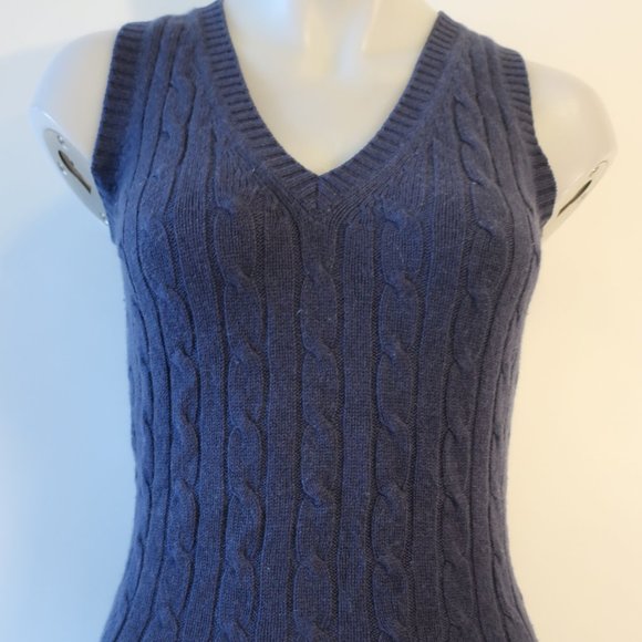 Womens TK Designs Navy Blue Cableknit V-Neck Sweater Vest M * - Picture 3 of 6
